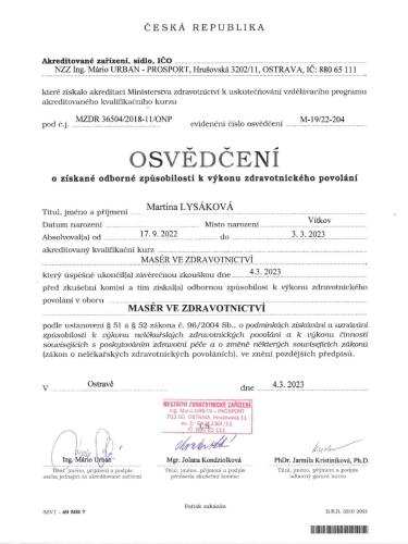 maser ve zdravotnictvi martina lysakova hradec nad moravici